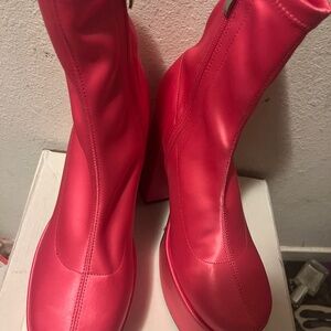 Dolls Kill Satin Hot Pink Platform Boots 8 New